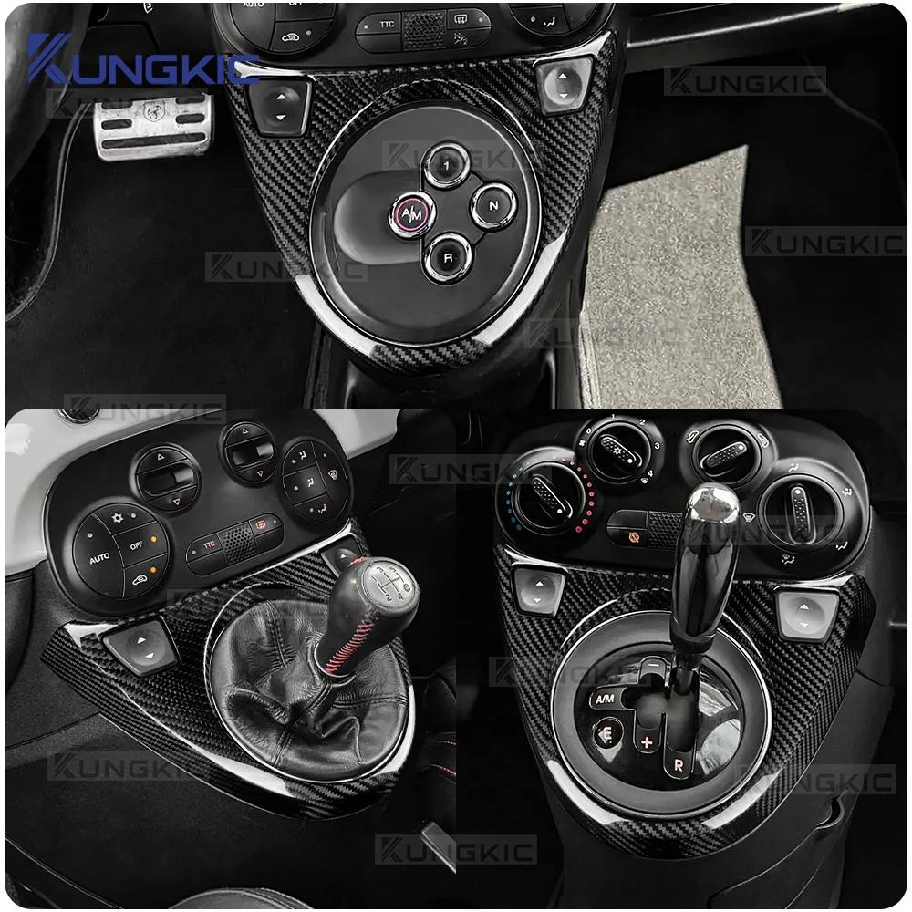 Autocollant en Fiber de carbone sèche et dure, pour Abarth 595/695/Fiat 500 C 2012-2015 Fiat 500 2008-2015 LHD RHD AT/MT, garniture de changement de vitesse de voiture