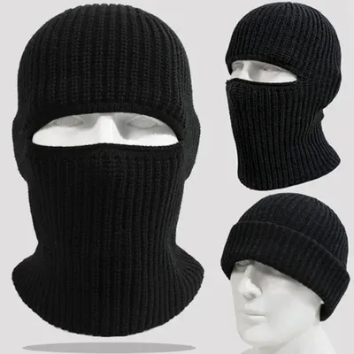 2In1 Mask Beanies Hat Kintted Thicken Winter Ski Balaclava Full Face Mask Thermal Windproof Coldproof Running Earmuffs Hat