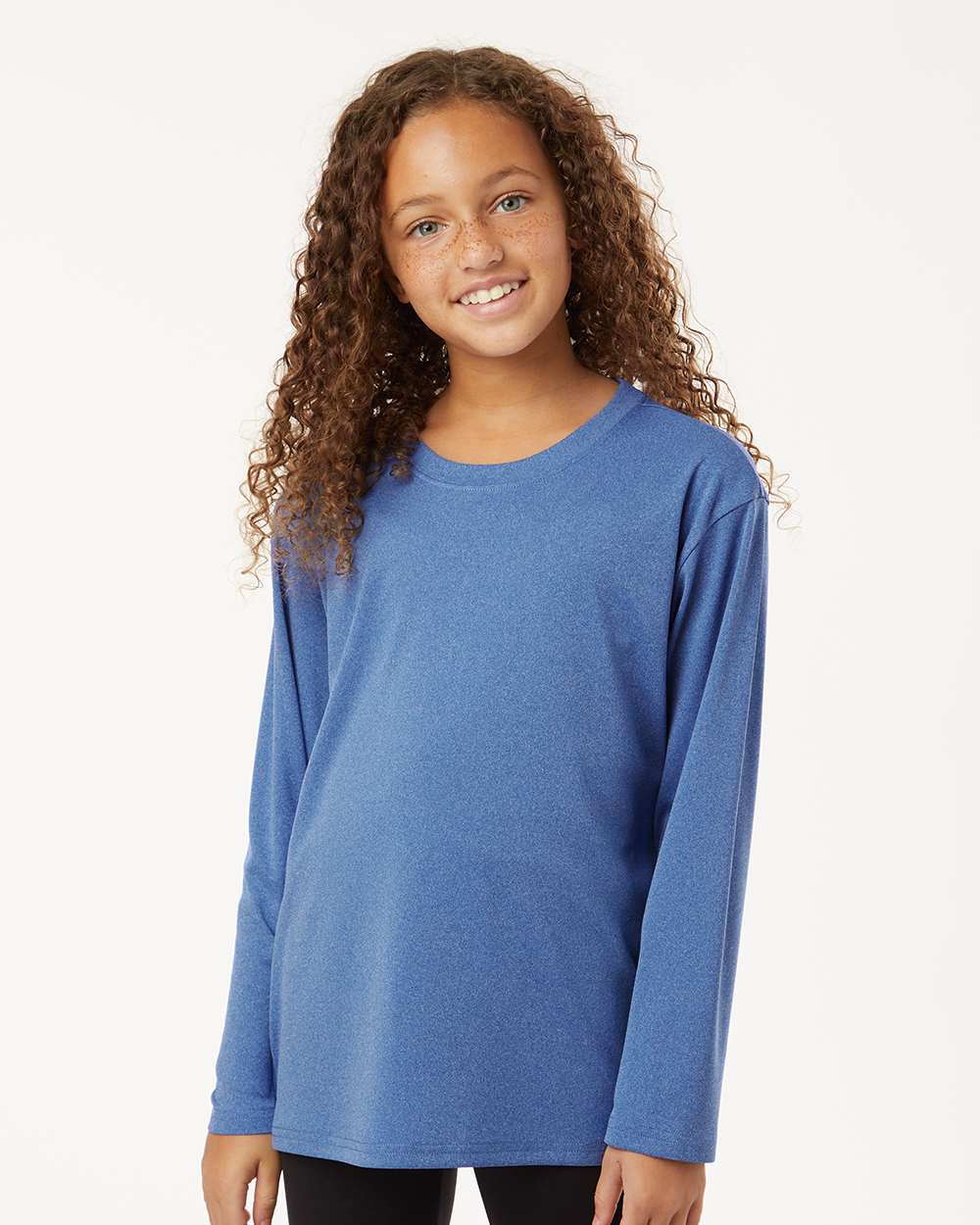 AllPro 48400Y Youth Pro-Lock Performance Long Sleeve T-Shirt in Heather Royal Blue size Large | Polyester