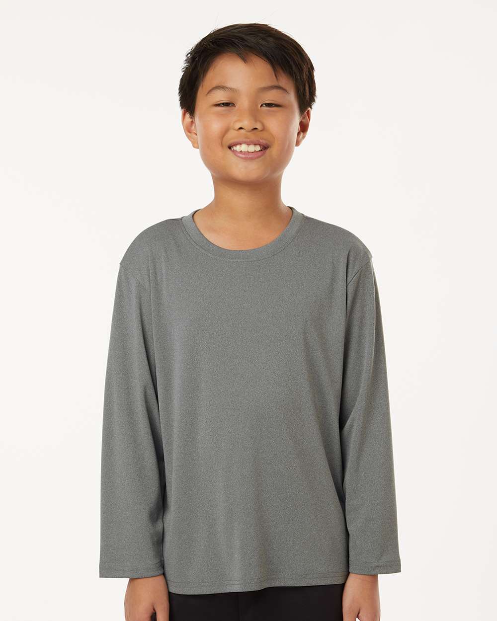AllPro 48400Y Youth Pro-Lock Performance Long Sleeve T-Shirt in Heather Granite size Medium | Polyester