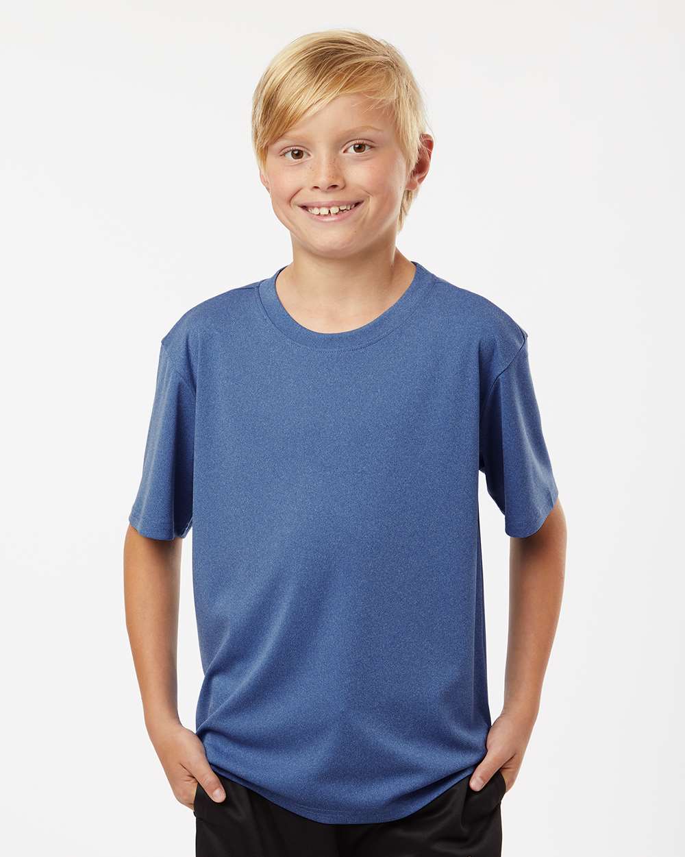 AllPro 48000Y Youth Pro-Lock Performance T-Shirt in Heather Royal Blue size XL | Polyester