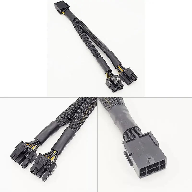 Geflochtenes Y-Splitter-GPU-Adapterkabel, PCIe, 8-polige Buchse auf Dual, 2 x 8-polig (6 + 2) Stecker, Grafikkarten-Stromkabel, 18 AWG-Stecker Image