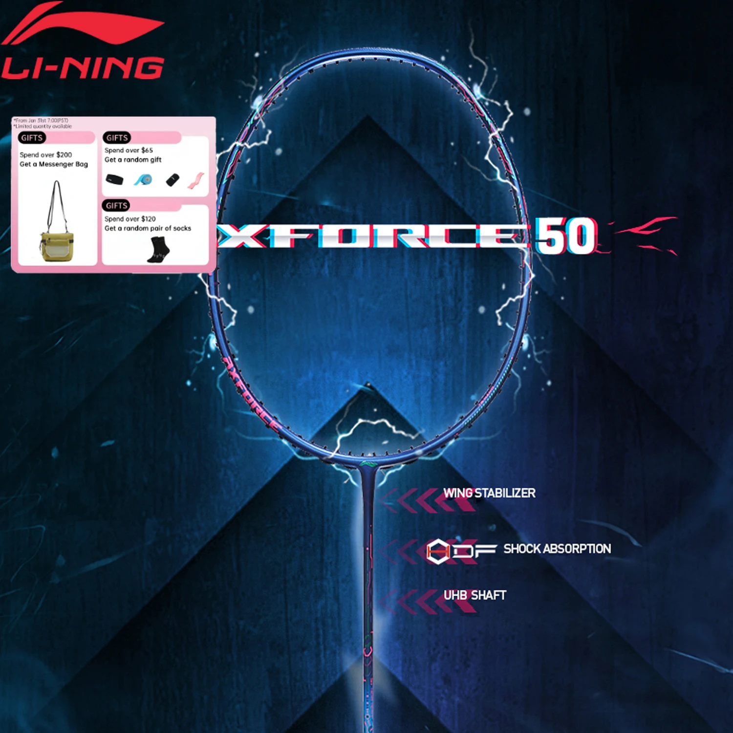Li-Ning Unisex AXFORCE 50 (4U) Badmintonschläger (Einzel- und unbesaitetes Modell) 80-84g LiNing Professioneller Badmintonschläger AYPT285 Image