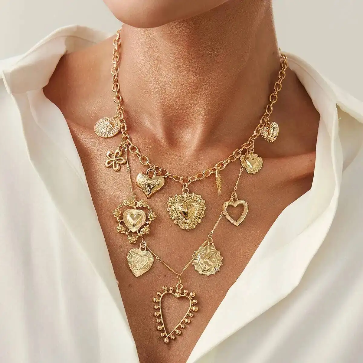 IngeSight.Z Punk Große Liebe Herz Anhänger Halskette Frauen 2025, Mode Goth Zarte Metall Halsband Halskette Charme Party Schmuck Geschenk Image