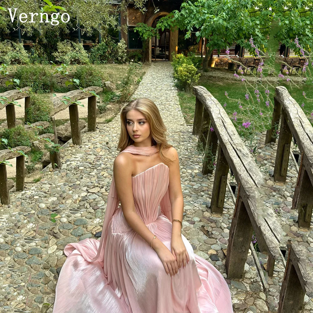 Verngo Rosa Glänzendes Satin Abendkleid A-Linie Plissee Prom Party Kleider Frauen Elegante Moderne Prom Kleider Angepasst