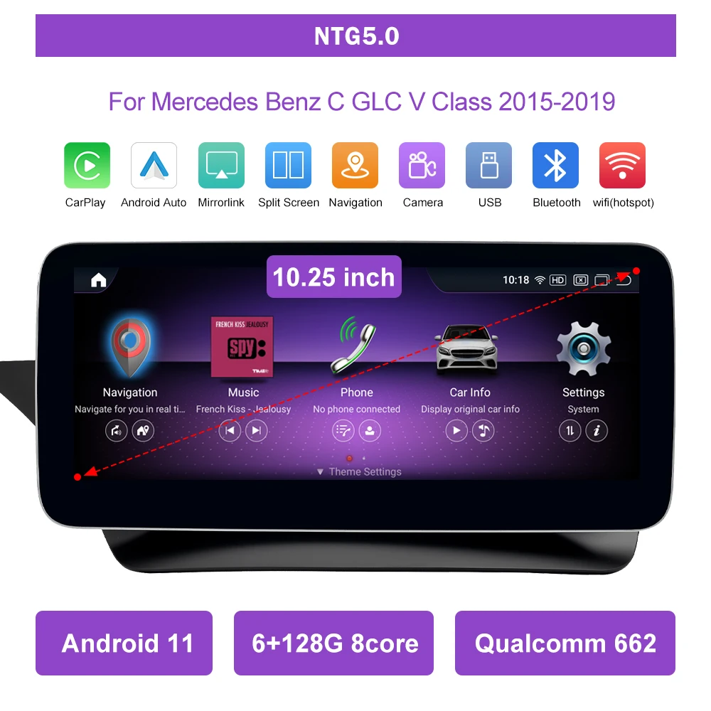 Android 11-Touchscreen für Mercedes Benz W205 GLC C V-Klasse W447 GLA CLA 2015–2019 GPS mit Carplay Android Auto Autoradio Image