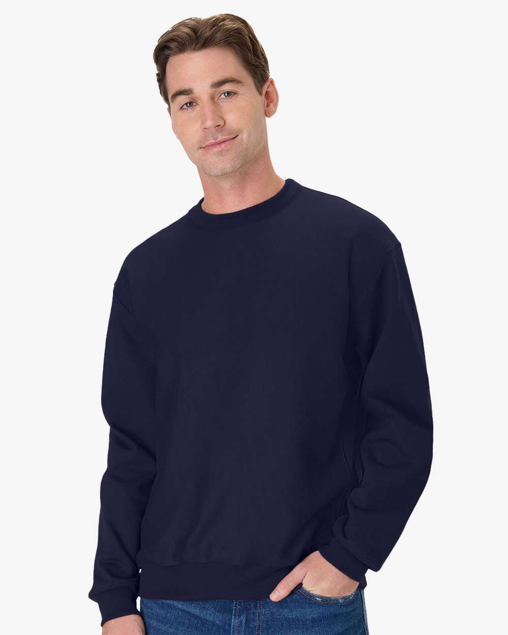 Hanes HOG600 Men's Beefy Sweats Premium Heavyweight Crewneck Sweatshirt in Navy Blue size 3XL | Cotton/Polyester Blend OG600