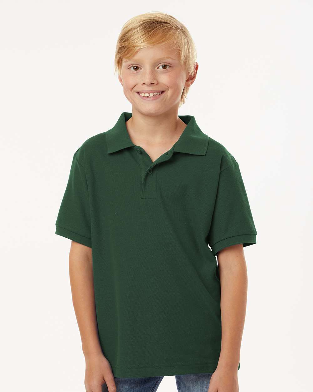 AllPro 62800Y Youth Pique Polo Shirt in Forest Green size Medium | 65% polyester/35% cotton