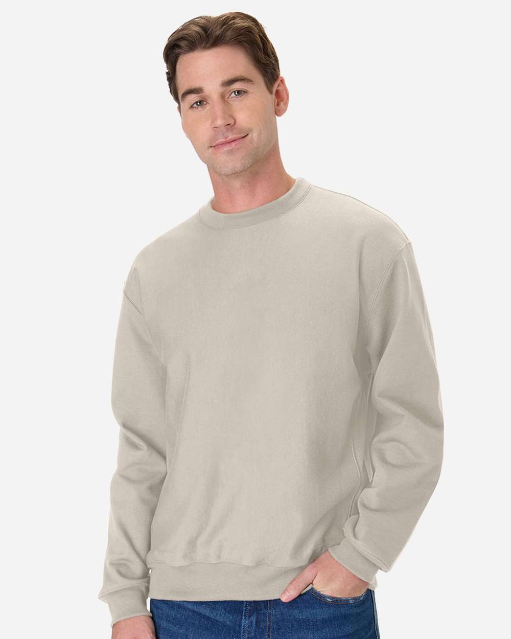 Hanes HOG600 Men's Beefy Sweats Premium Heavyweight Crewneck Sweatshirt in Sand size Large | Cotton/Polyester Blend OG600