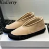 Winter Schuhe Für Frauen Kuh Wildleder Runde Kappe Slip-on Loafers Frau Casual Bequeme Spaziergang Schuhe Wolle Warme Flache kurze Stiefel Frau