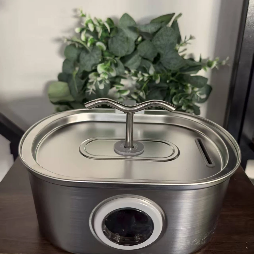 3,2 l Haustier-Wasserspender mit transparentem Fenster, geräuschloser Filter mit Wasserhahn, automatischer Hundetrinkbrunnen aus Edelstahl Image