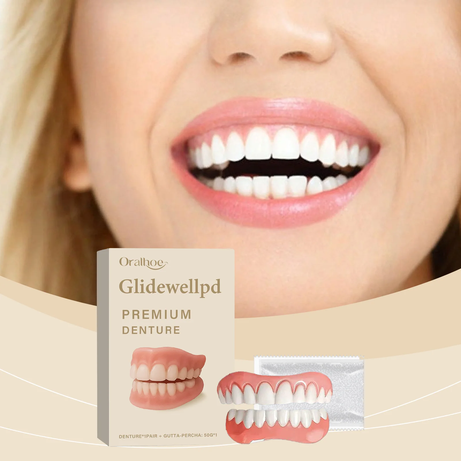 Over Gums Soft Silicone Prothesen-Komplettset – verbessert die Zahnästhetik, verbessert das Lächeln und das Prothesenpflegeset Image