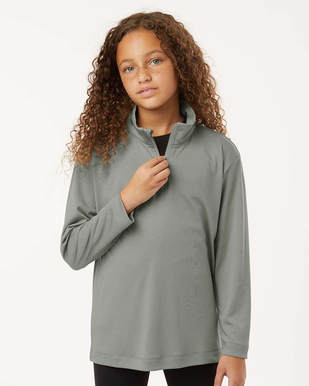 AllPro 41870Y Athletic Youth Pro-Lock Performance Quarter-Zip Pullover Top in Greystone size Medium | Polyester