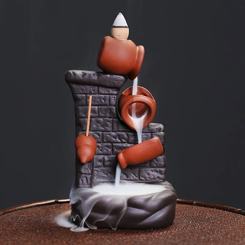 1pc, Die Ziegel Wand Wasser Mehrwertsteuer Wasserfall Rückfluss Weihrauch Brenner Handgemachte Lila Ton Weihrauch Stick Halter Für Hause Entspannung Image