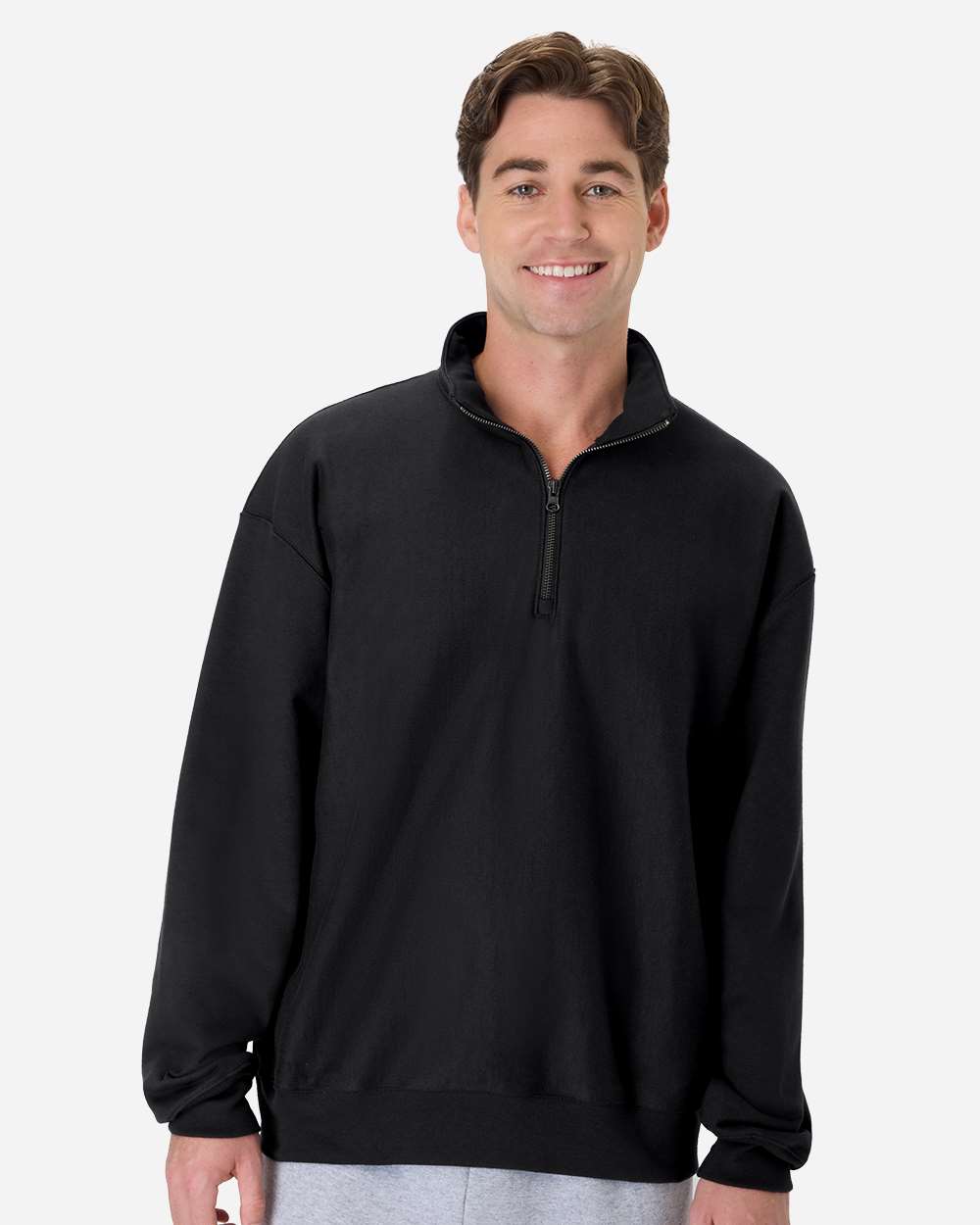 Hanes OG900 Men's Beefy Sweats Premium Heavyweight Quarter-Zip Sweatshirt in Black size XL | Cotton/Polyester Blend