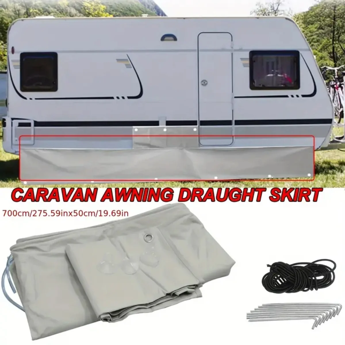 700 cm x 47 cm Wohnwagen-Markisen-Zugrock mit Radlaufabdeckungen und Saugnäpfen, robuster, wetterfester Stoff für Wohnmobile Image