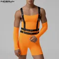 INCERUN Tute da uomo Patchwork lavorato a maglia da uomo Cinghie Pagliaccetti Tute con manica Allenamento 2025 Moda Casual Tuta maschile S-3XL