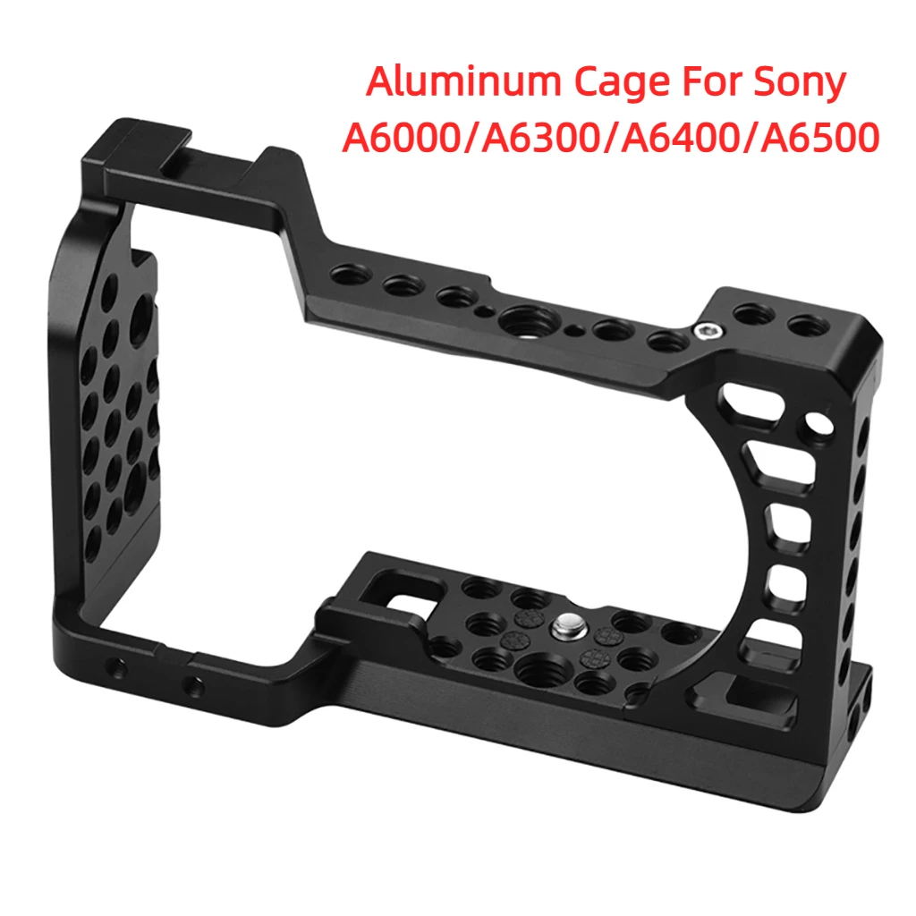 Aluminium Kamerakäfig für Sony A6000 A6300 A6400 A6500 Schutzrahmen Stativ Stabilisator 1/4 3/8 Loch ColdShoe Mount Lichtstativ Image