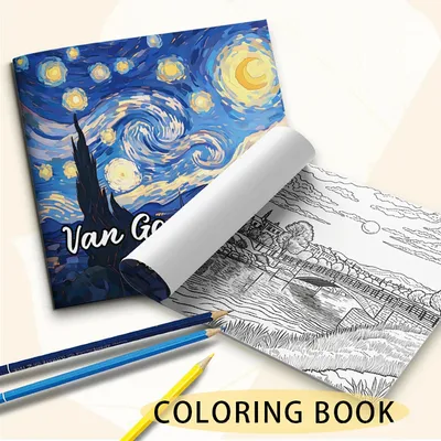 Bview Art Van Gogh Inspired Adult Coloring Book: Stress Relief Art Therapy with Hand-Drawn Illustrations & Sketch Pages