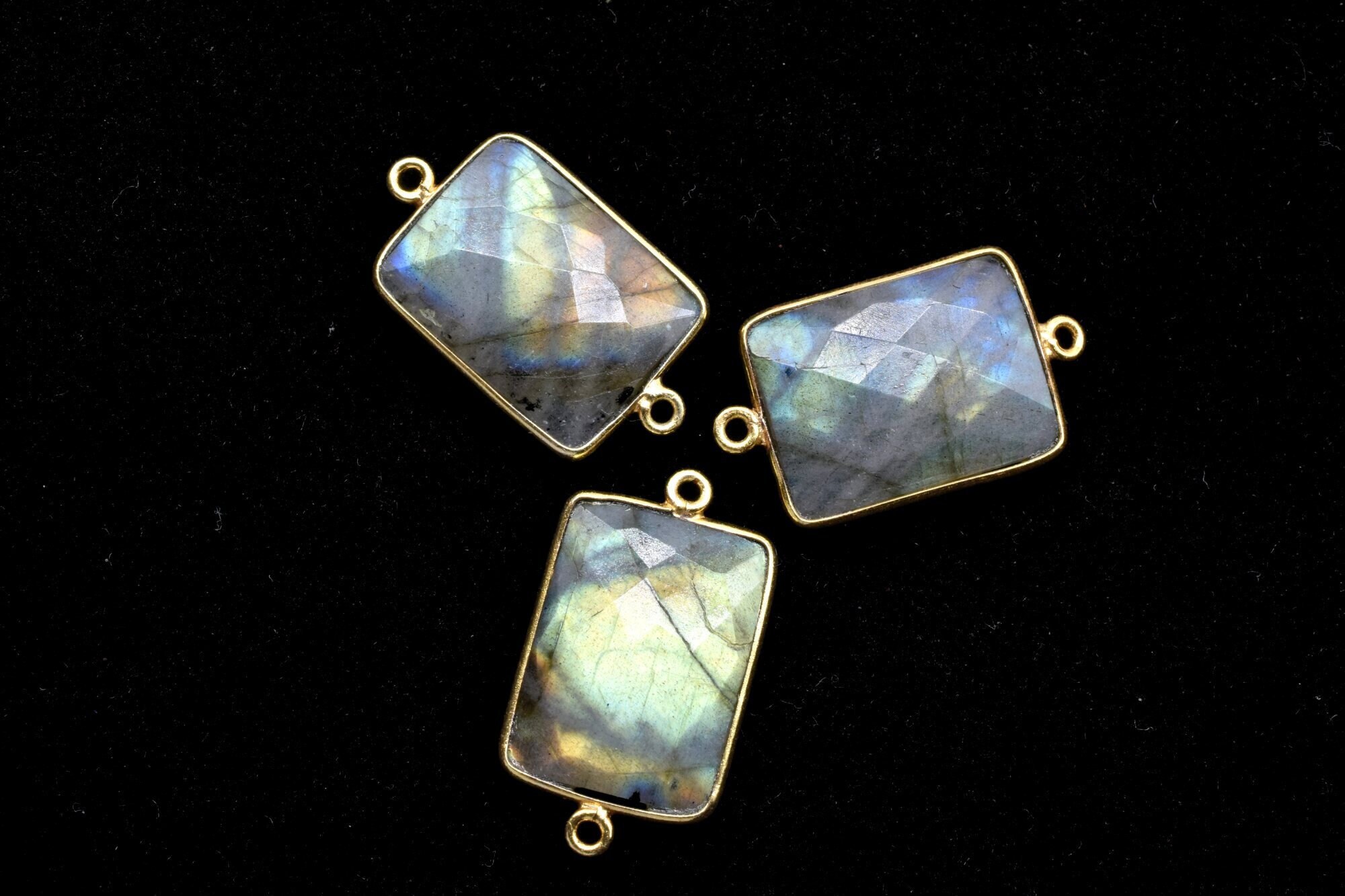 Ciondolo a doppia cauzione rettangolare in labradorite da 15 x 20 mm, ciondolo a forma di cuscino, ciondolo con pietra di labradorite, connettori a do