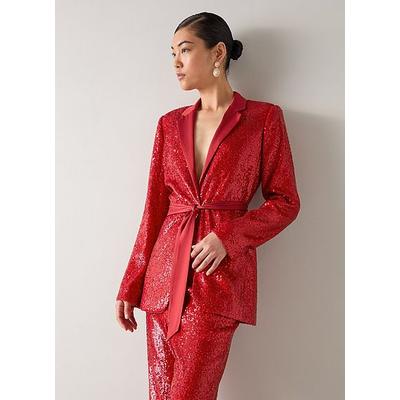Shimmer Sequin Red Belted Jacket, Salsa Red