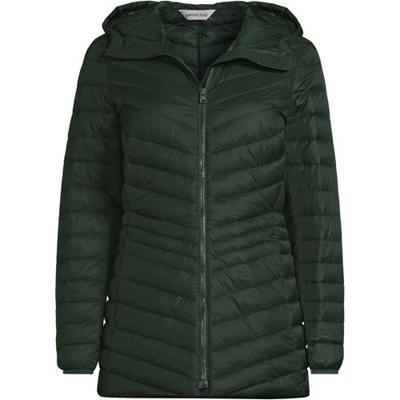 Wanderweight Down Ultralight Packable Jacket with Hood, Women, size: 8, petite, Green, Nylon/Down, by Lands' End