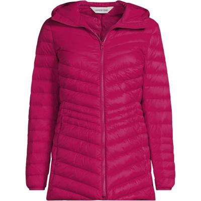 Wanderweight Down Ultralight Packable Jacket with Hood, Women, size: 10-12, petite, Pink, Nylon/Down, by Lands' End