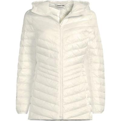 Wanderweight Down Ultralight Packable Jacket with Hood, Women, size: 10-12, petite, Ivory, Nylon/Down, by Lands' End