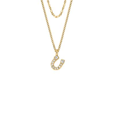 Kette mit Anhänger FOSSIL "Schmuck Geschenk Edelstahl SUTTON", gold (gelbgoldfarben, kristallweiß), Halsketten, Damen, Edelstahl, L: 45,5cm B: 2mm, mit Glasstein, B:2mm Image