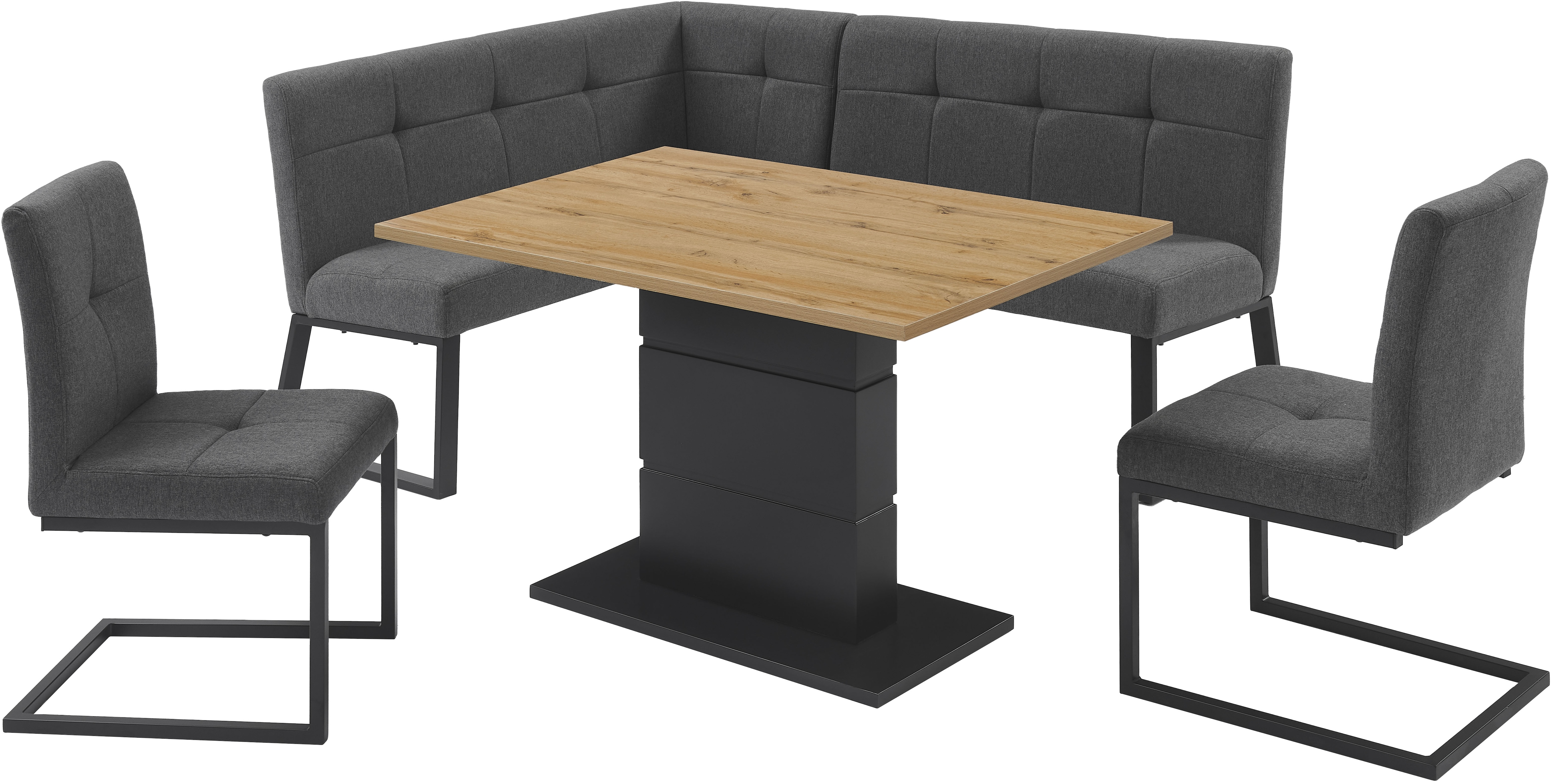 Eckbankgruppe OTTO HOME "Geranie, Sitzgruppe, Eckbank links und rechts montierbar", grau,, Struktur, Eckbank links, MDF, Metall, Polyester, Sitzmöbel-Sets, Eckbank wahlweise links und rechts montierbar