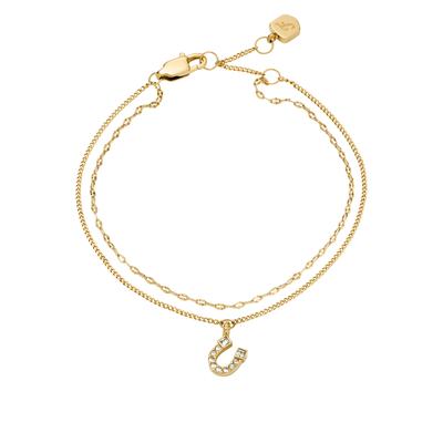 Armband FOSSIL "Schmuck Geschenk Edelstahl SUTTON", gold (gelbgoldfarben, kristallweiß, kristallweiß), Armbänder, Damen, Edelstahl, mit Glasstein Image