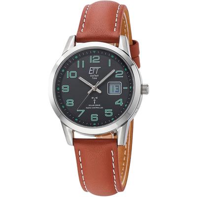 Funkuhr ETT "Gobi Lady", braun (cognacfarben, schwarz), Armbanduhren, Damen, Armbanduhr, Damenuhr, Solar, Datum, Lederarmband Image