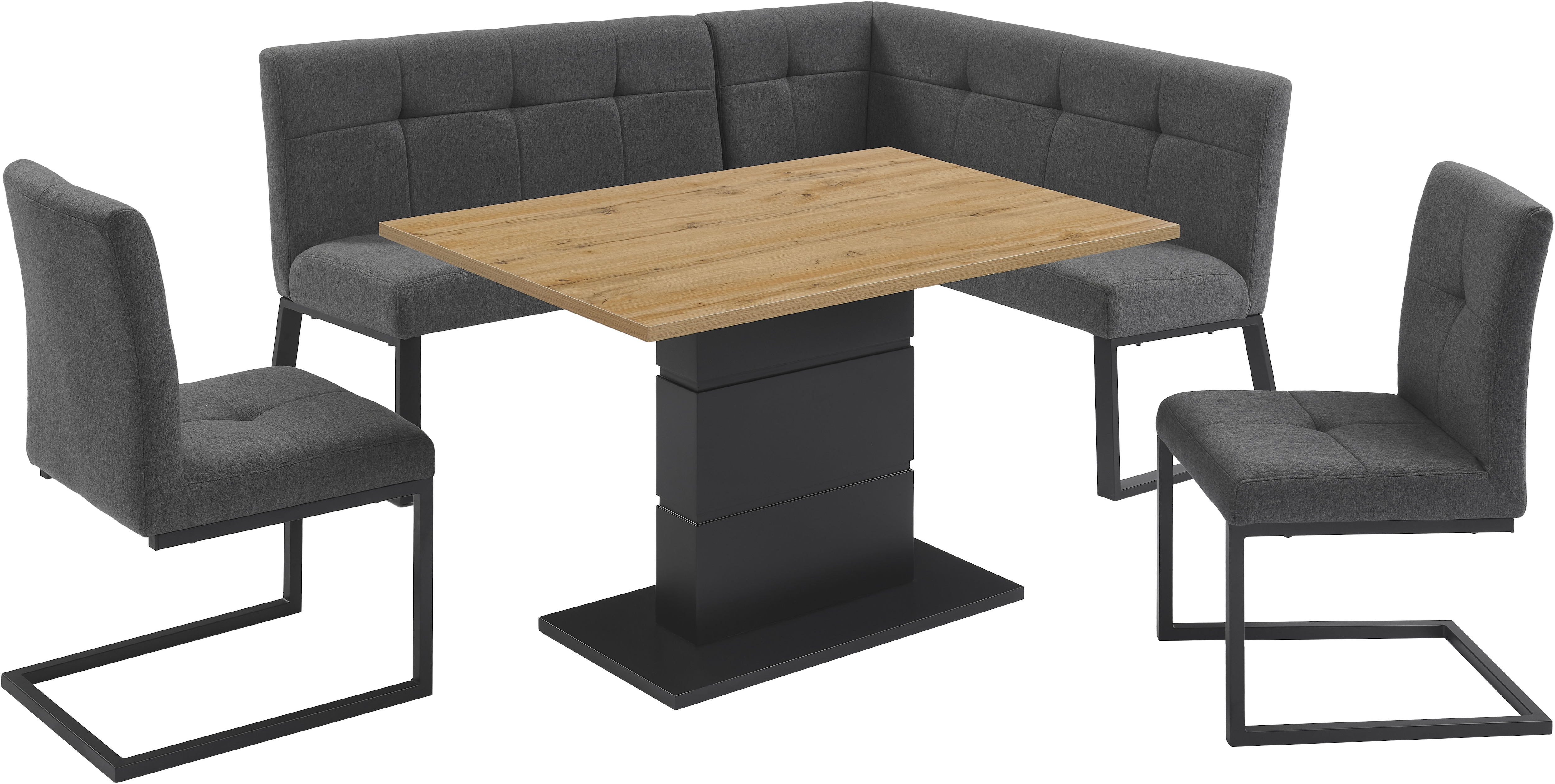 Eckbankgruppe OTTO HOME "Geranie, Sitzgruppe, Eckbank links und rechts montierbar", grau,, Struktur, Eckbank rechts, MDF, Metall, Polyester, Sitzmöbel-Sets