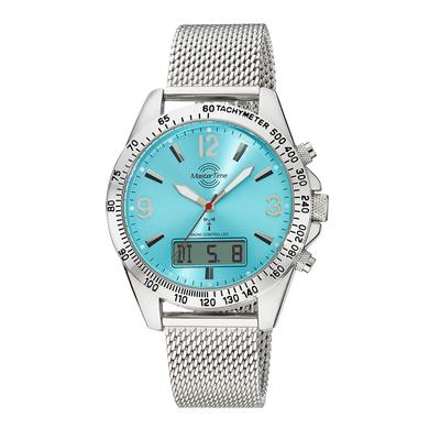 Funkchronograph MASTER TIME "Sporty", stahlgrau, hellblau, Armbanduhren, Herren, Quarzuhr, Armbanduhr, Herrenuhr, Edelstahlarmband, analog, digital Image