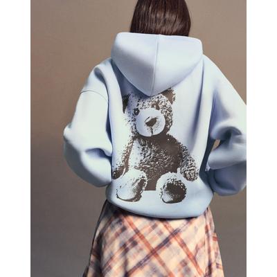 Bershka Printed Hoodie Women S Light Blue