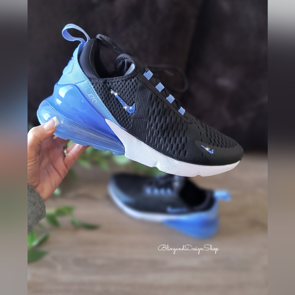 Nike Shoes | Bling Nike Air Max 270 Womens Sneakers Shoes Customized With Blue Crystals | Color: Black/Blue | Size: Various