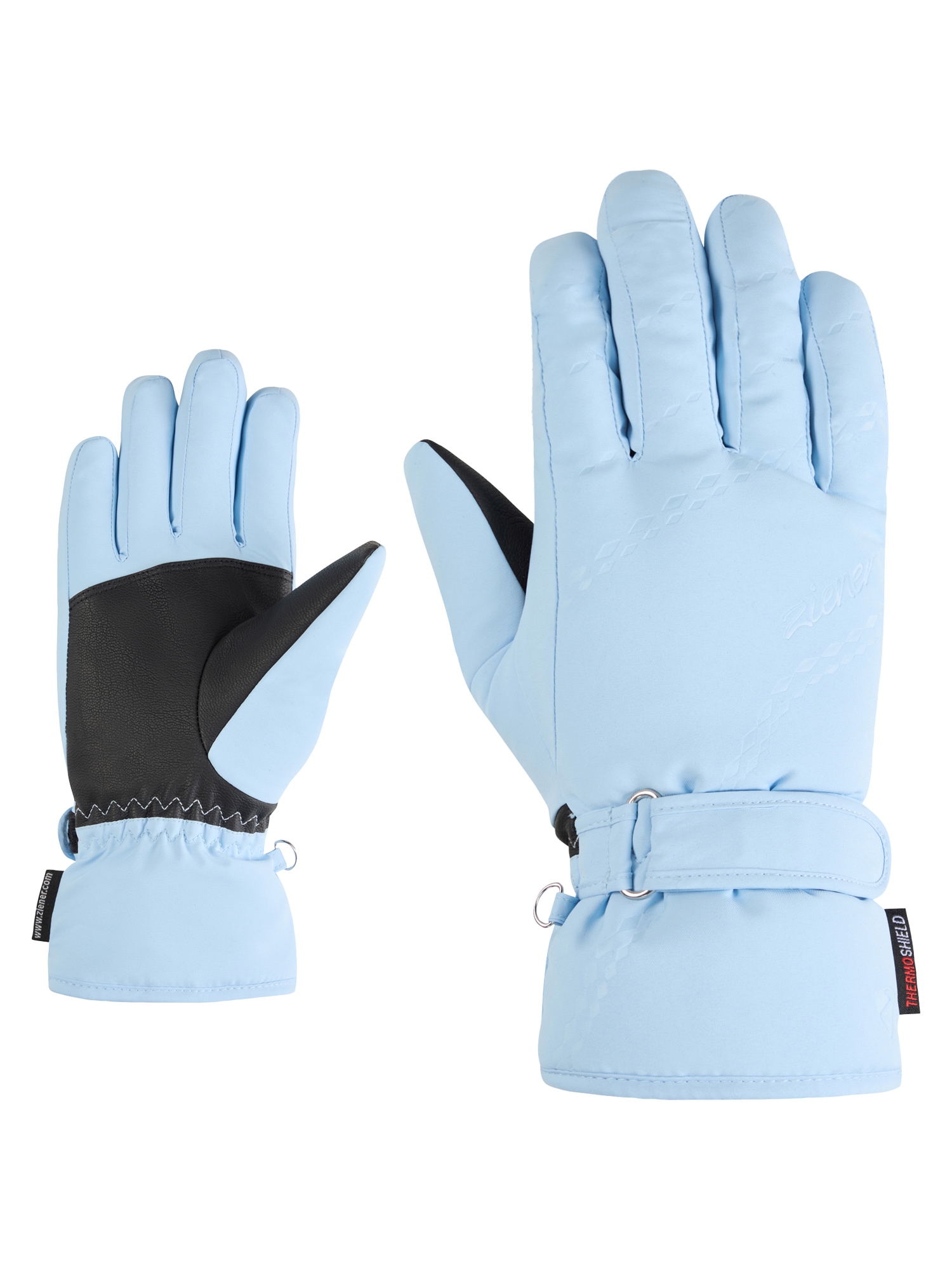 Skihandschuhe ZIENER "KEVA-Z PR glove lady", Damen, Gr. 7.5, blau (arctic sky), Obermaterial: 100% Polyester; Innenhand: 100% Polyester; Futter: 100% Polyester; Wattierung: 100% Polyester (recycelt), Handschuhe Image