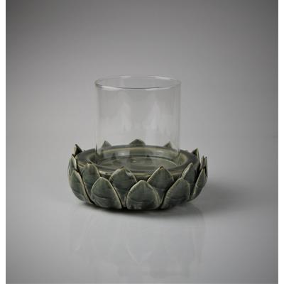 Windlicht AM DESIGN "aus Steingut", grau, B:13cm H:14cm, Glas, Steingut, Kerzenhalter, BxH: 13x14 cm Image