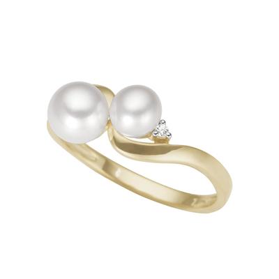 Fingerring FIRETTI "Schmuck Geschenk Gold 375 Damenring Goldring Fantasie" Gr. 17, weiß (gelbgoldfarben, weißgoldfarben, weiß), Fingerringe, Damen, 17, 0,01 ct P2 = erkennbare Einschlüsse, Gelbgold 375-Diamanten-Perlen, 1,9mm, Gelbgold 375,... Image