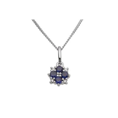 Ketten-Anhänger FIRETTI "Schmuck Geschenk Gold 375 Halsschmuck Anhänger Blume", bunt (weißgoldfarben, blau, blau), Schmuckanhänger, Damen, 0,02 ct P2 = erkennbare Einschlüsse, Weißgold 375-Diamanten, 0,6176 g, Weißgold 375, Diamanten, mit Saphir -... Image