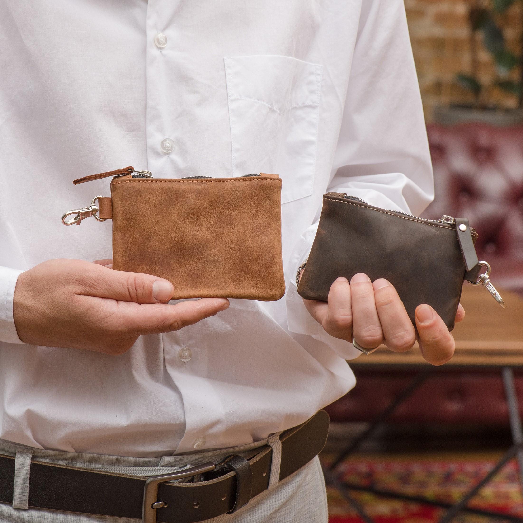 Porte-clés pochette en cuir, petite pochette zippée personnalisée, porte-clés pochette monnaie, porte-clés petite pochette, pochette zippée en cuir pe