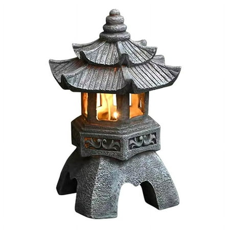 Garden Accessory Ornament Solar Powered Resin Pagoda Lantern Palace Lanterns Tower Statue Solar Lamp Garden Decor C 1 x Solar Powered Resin Pagoda Lantern Grey
