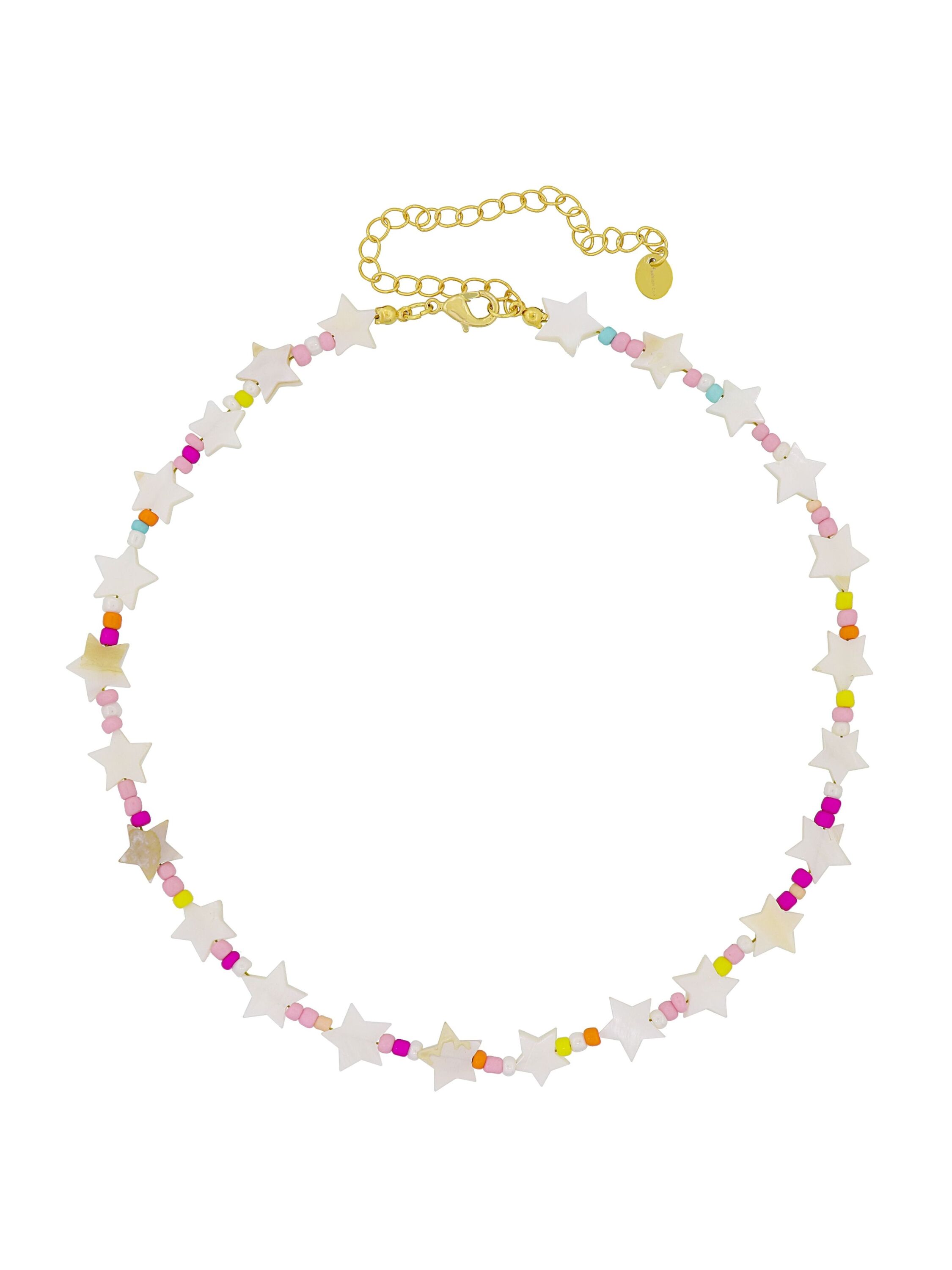 Fashionbox Kette Messing vergoldet mit weissen Sternen und Perlen in pastell Image