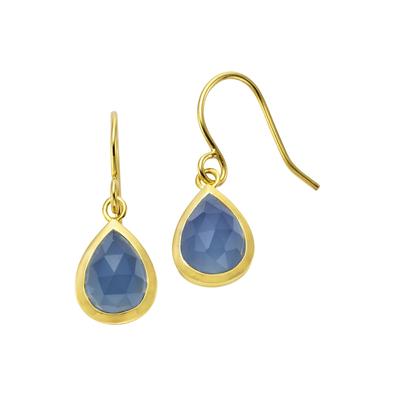 Jamelli Ohrringe Silber 925 vergoldet 27mm lang mit hellblauem Chalcedon Image