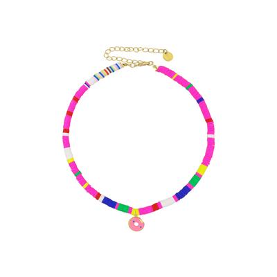 Fashionbox Kette Vinylplättchen multicolor mit Charm Donut in pink Image