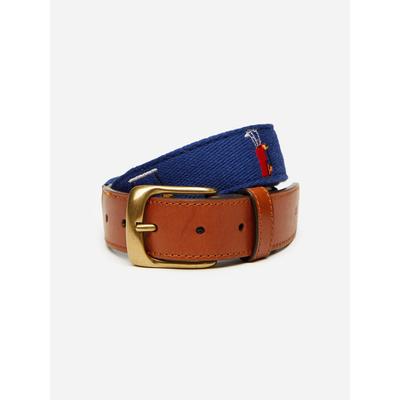 J.McLaughlin Men's Ashton Embroidered Belt in Golf Bag Navy, Size 42 | Cotton/Leather
