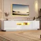 Meuble TV sur pied, meuble bas avec 2 tiroirs et 2 armoires, meuble TV haute brillance avec lumières LED, adapté pour téléviseur 75 pouces, blanc