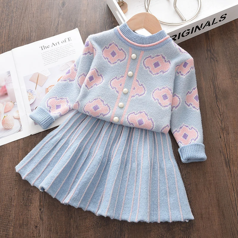 Herbst Kleinkind Winter Baby Mädchen Dres Baby Mädchen Stricken Kleid Mädchen Gekräuselte Ärmel Pullover Kleid Kleidung Spitze Kleid Image