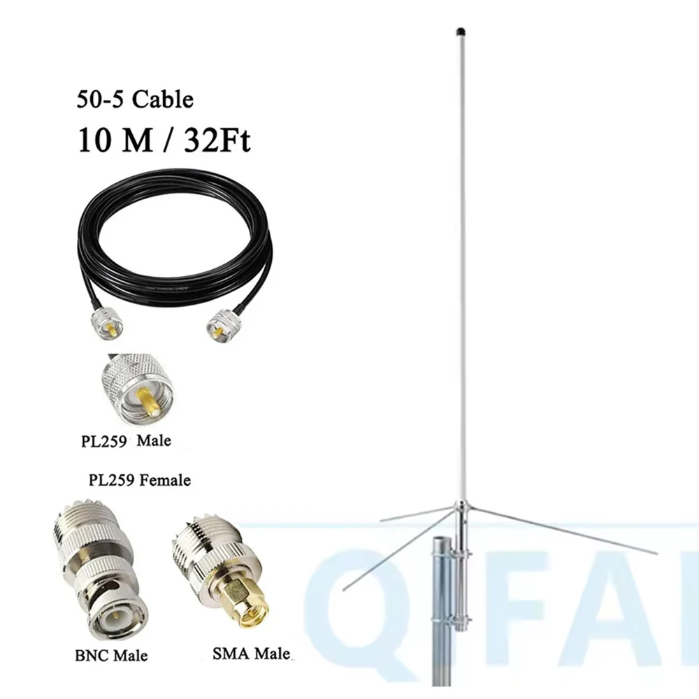 Quad-Band-Mobilfunkantenne, 29,6/50,5/144/430 MHz, OMNI-Direktional im Freien, 1,2 m Fiberglas-Basisstation im Freien, mit 10 m Kabel Image