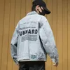 Jeansmantel für Herren, hellblau, mit Stickerei, Jeansjacken, Herren, Hip-Hop-Buchstabe, weite Ärmel, große Größe, getragene Winter-Oberbekleidung, Y2k
